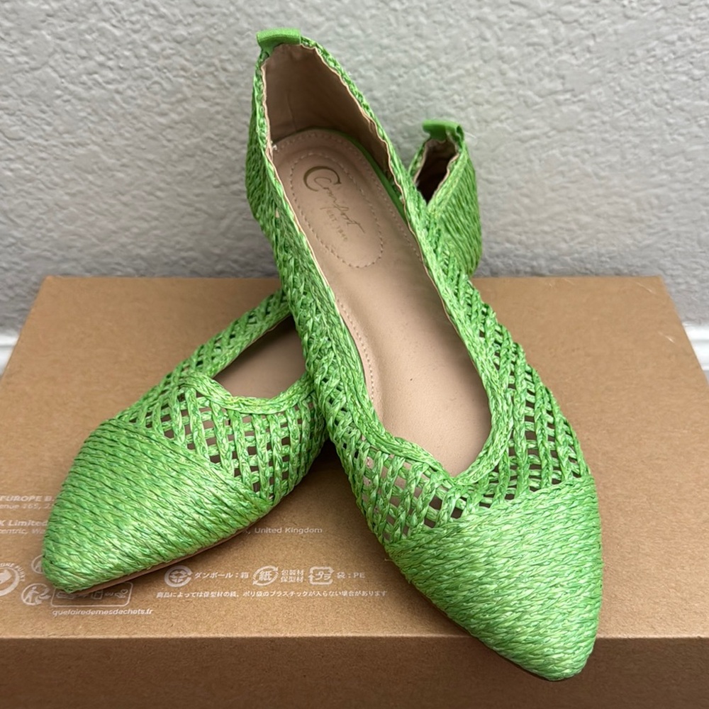 Green Woven Flats